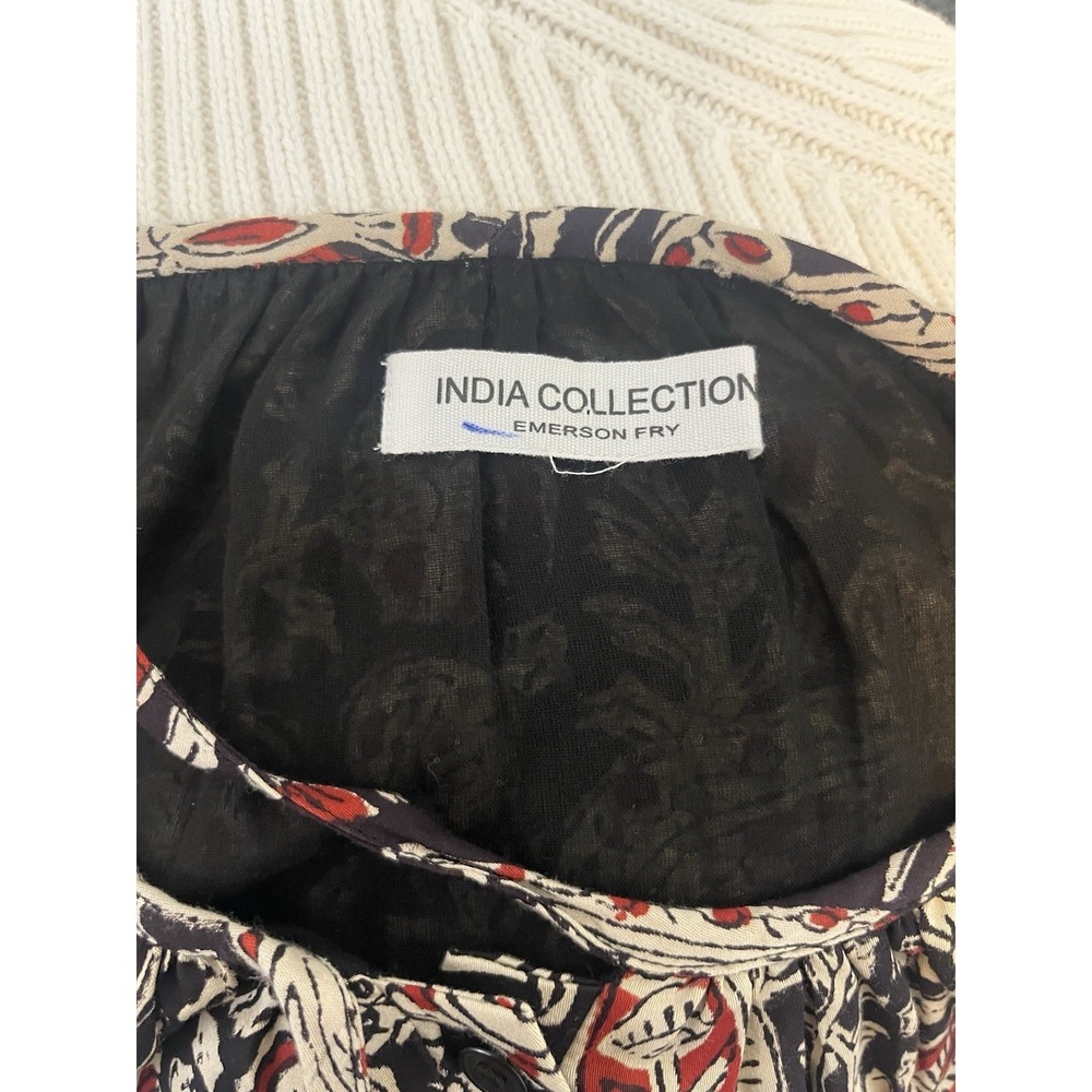 INDIA COLLECTION EMERSON FRY Lucy 2 Top Small Paisley Black Clay Peasant Blouse - Picture 6 of 6
